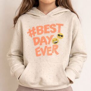 Joe Boxer Girls Hoodie 10/12 Cream Speckled Graphic Pullover Emoji Sweatshirt